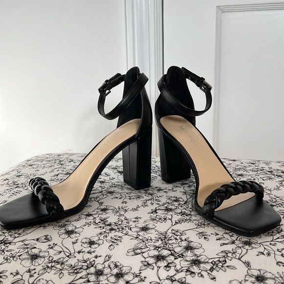 Nine West Allha3 Braided Block Heel Dress Sandal with Ankle Strap - Black Size 8 - Picture 2 of 4